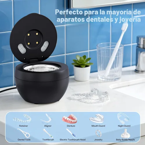 Vista 6 de Máquina limpiadora ultrasónica mejorada de retenedores, limpiador ultrasónico de dentaduras postizas de 48 kHz para protectores bucales, aparatos