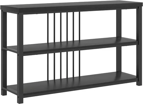 Vista 9 de FOLUBAN Mesa de entrada, moderna mesa consola de sofá con estante de almacenamiento de 3 niveles para sala de estar, pasillo, vestíbulo, roble negro
