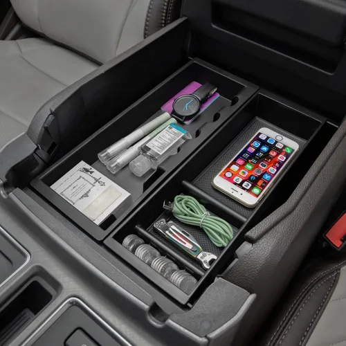 Vista 4 de PIMCAR Organizador de consola central para Ford F150 2021 2022 2023, F150 Lightning 2022 2023 Caja de almacenamiento del reposabrazos Accesorios
