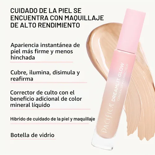 Vista 4 de Pacifica Corrector DreamLit Glow de cobertura completa con escualano para ojeras y corrección de manchas oscuras, ligero y duradero, vegano y libre