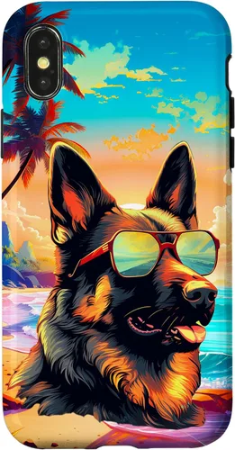 Vista 5 de Funda para iPhone 16 con diseño de pastor alemán, para amantes de los perros, playa, mar, para niños y niñas