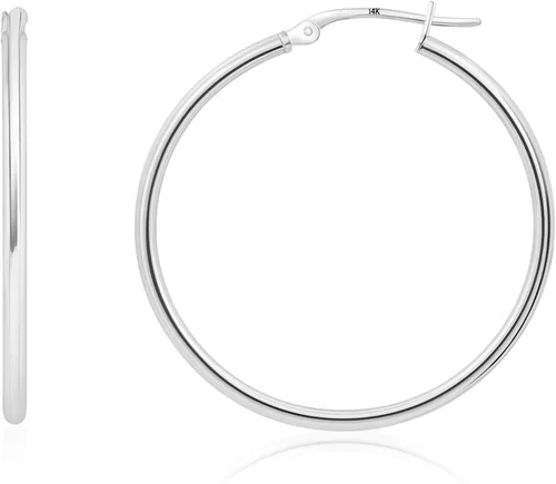 Vista 15 de Solid 10K or 14K Gold 12MM to 50MM Hoop Earrings for Women 10K oro blanco