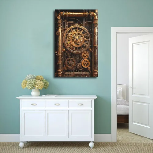 Vista 4 de ZMLIS Arte de pared con engranajes de reloj Steampunk, impresión mecánica victoriana de latón y cobre, póster industrial retro de ciencia ficción