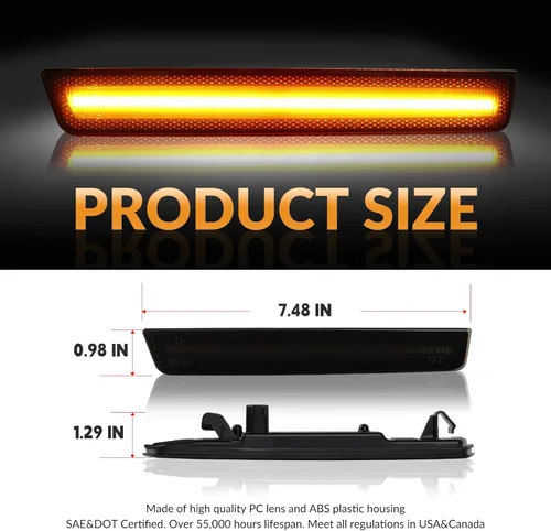 Vista 6 de Luces LED de señalización lateral para parachoques delantero, lámparas de señal de estacionamiento ámbar para Dodge Challenger 2015-2023, lente