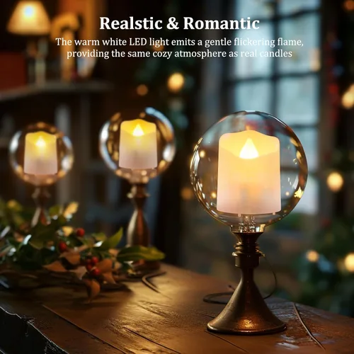 Vista 4 de Velas LED recargables con control remoto, 6 velas LED parpadeantes sin llama, velas de batería parpadeantes para decoración de Halloween, Navidad