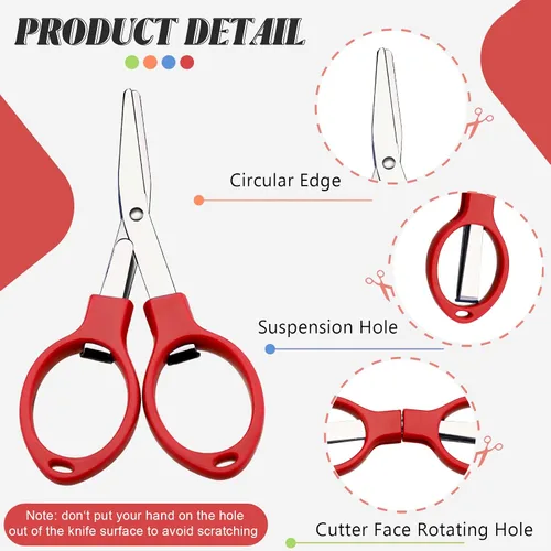 Vista 7 de Tatuo Tijeras de acero inoxidable plegables, mini tijeras, antióxido, portátil, llavero, tijera, tijeras pequeñas en forma de tijeras compactas