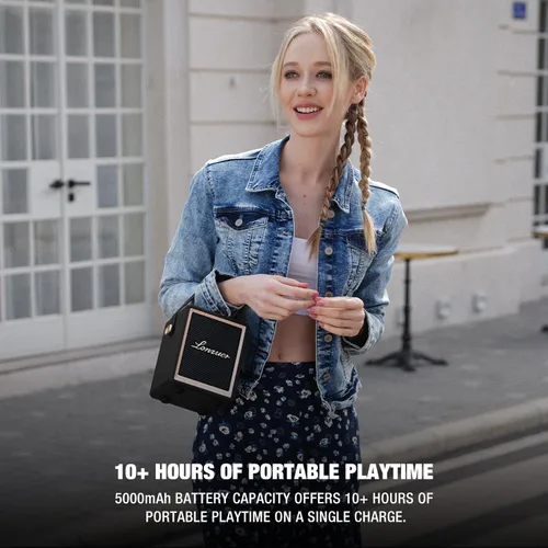 Vista 5 de Altavoz portátil de madera de acción con asa Pequeños altavoces Bluetooth portátiles con batería de 5000 mAh Bluetooth inalámbrico para campaña