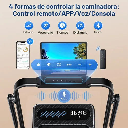 Vista 5 de Cardirun Walking Pad with 12% Auto Incline & Handle Bar, Foldable Treadmill Negro