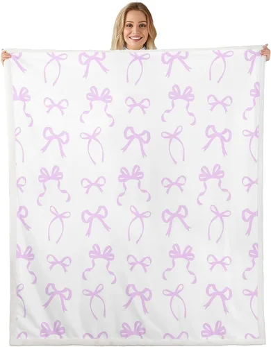 Vista 38 de Manta de franela de forro polar con lazos rosados femeninos de 40 x 50 pulgadas, manta mullida de corazones para el día de San Valentín para sofá
