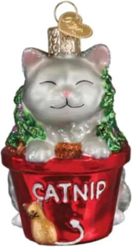 Vista 8 de Old World Christmas - Adorno de gato calico de vidrio soplado para árbol de Navidad, decoración festiva hecha a mano, colección de gatos