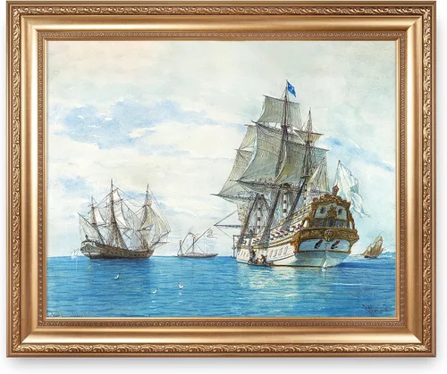 Vista 8 de A&T ARTWORK A Brisk Breeze por Willem van de velde Reproducciones de pintura de velero, impresiones en lienzo giclée para decoración del hogar, 20 x