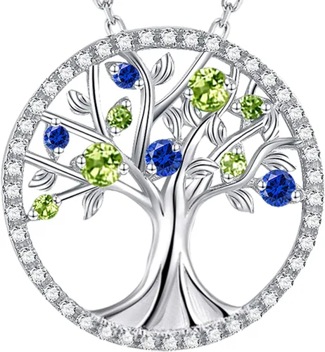 Vista 15 de Collar de árbol de la vida para mujer, collar de perlas esmeralda piedras natales de mayo, junio, para esposa, mamá, regalos de cumpleaños