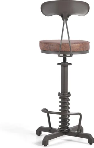 Vista 4 de LOKKHAN American Antique Steampunk Taburete de bar con respaldos de 24.41 a 28.35 pulgadas, taburete giratorio ajustable industrial vintage