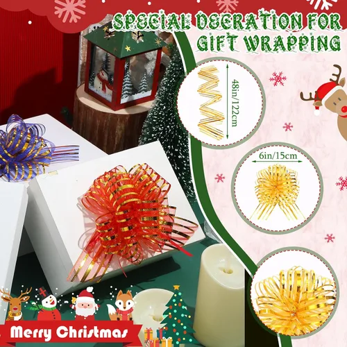 Vista 2 de Poen 24 Piezas Lazos de Organza con Cordón de Navidad de 6 Pulgadas Lazos Grandes de Cinta para Envolver Regalos Manualidades para Envolver Regalos