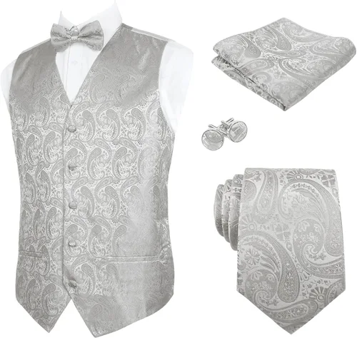 Vista 20 de Alizeal Conjunto de 4 piezas de chaleco floral con lazo y bolsillo cuadrado 185-champán