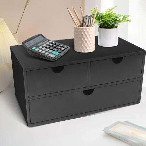 Vista 6 de Organizador de escritorio de bambú Charmewooden con 3 cajones, organizador de encimera con cajones para almacenamiento de maquillaje, organizador