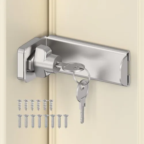 Vista 10 de Cerradura de puerta corredera de 90 grados, pestillo de hasp de ángulo recto de seguridad, pestillo de puerta para puerta corredera apto para Negro