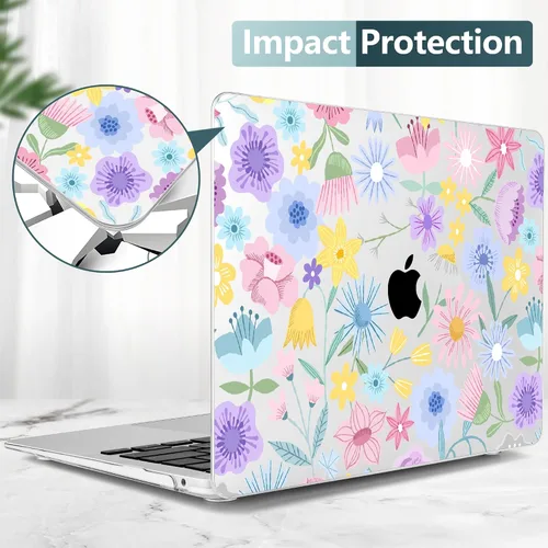 Vista 61 de TWOLSKOO Funda para MacBook Air de 13,3 pulgadas (versión antigua 2018-2021, modelos: M1 A2337, A2179, A1932) - Carcasa rígida con protector de Flor