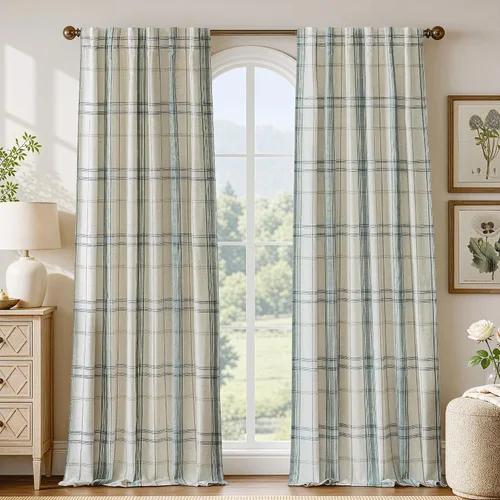 Vista 10 de DriftAway Cortinas de felpilla de lino a cuadros 100% opacas de 96 pulgadas Beige