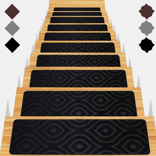 Vista 15 de Peldaños de escalera para escalones de madera, 15 unidades, 8 x 30 pulgadas, alfombras antideslizantes para interiores, para niños, ancianos