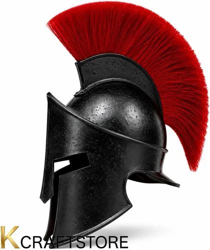Vista 5 de Spartan Warrior Helmet with Red Plume Crest, Black Finish