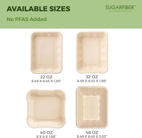 Vista 7 de 100 unidades Harvest Pack 22 oz Bandejas de comida compostables, 21.56 cm x 16.38 cm x 3.3 cm Contenedor de comida desechable LIBRE de PFAS, platos