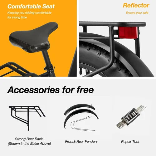 Vista 7 de VELOWAVE Bicicleta eléctrica de 26 pulgadas con neumático grueso Ebike eléctrica para adultos con 750 W (pico 1000 W) motor sin escobillas 48 V 15