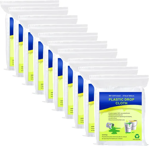 Vista 10 de 5 hojas de plástico para pintar, tela transparente impermeable y a prueba de polvo para cubierta de muebles, lonas de 9 x 12 pies