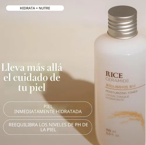 Vista 4 de THE FACE SHOP Tónico hidratante de ceramida de arroz, hidratante con agua de arroz, apunta a la sequedad, fortalece la barrera de la piel, ligero