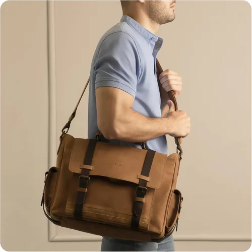 Vista 2 de VELEZ Full Grain Leather Messenger Bag for Men - 15" Black Laptop Briefcase
