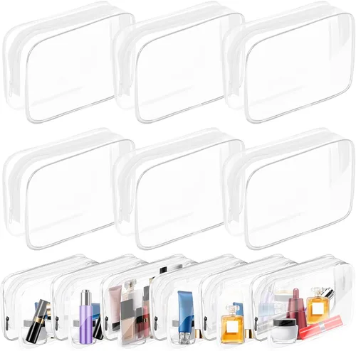 Vista 19 de Bolsa de maquillaje transparente AURUZA, bolsas de aseo portátiles para viajes con cremallera, bolsas organizadoras transparentes aprobadas por