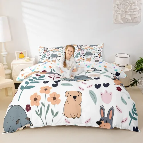 Vista 33 de Feelyou Funda de edredón de elefante de dibujos animados para niños, tamaño individual, juego de ropa de cama de cocodrilo para niños y niñas, funda