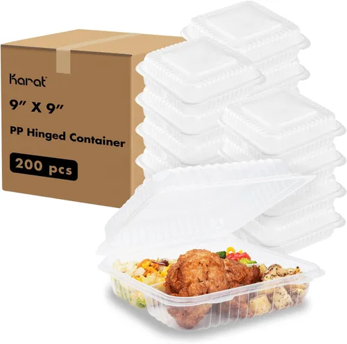 Vista 16 de Contenedores de Comida para Llevar Karat Clamshell [6"x6" - 300 unidades] Duraderos, Aptos para Microondas, Apilables, Resistentes a Roturas, Cajas