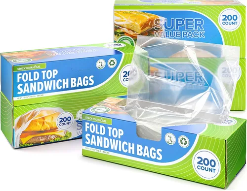 Vista 9 de Stock Your Home 200 bolsas de sándwich transparentes plegables, bolsas de plástico desechables a granel con cierre plegable para restaurantes