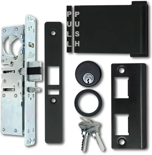 Vista 9 de Summit Doorware Adams Rite Style Latch - Kit de manija de salida con cilindro de mortaja y llaves, puerta de empuje a izquierda
