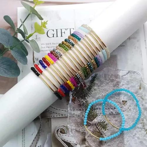 Vista 7 de MOZAKA 20 pulseras de cuentas pequeñas de cristal para mujer, estilo bohemio, apilable, elásticas, multicolor, versátiles, cuentas de cristal