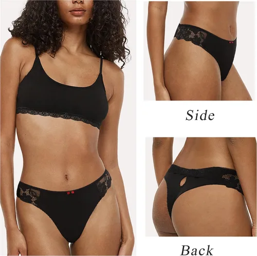 Vista 2 de LEVAO Tangas de algodón para mujer, tangas de algodón sexy con espalda en T, ropa interior cómoda, paquete múltiple S-XL