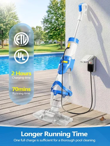 Vista 6 de LanOcean Aspiradora de piscina inalámbrica para piscina enterrada, flujo ajustable, cabezal de cepillo transparente, limpieza visible, potente