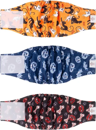 Vista 37 de CuteBone - Pañales lavables para perro macho, banda abdominal, paquete de 3 unidades, color negro, modelo DM54XS