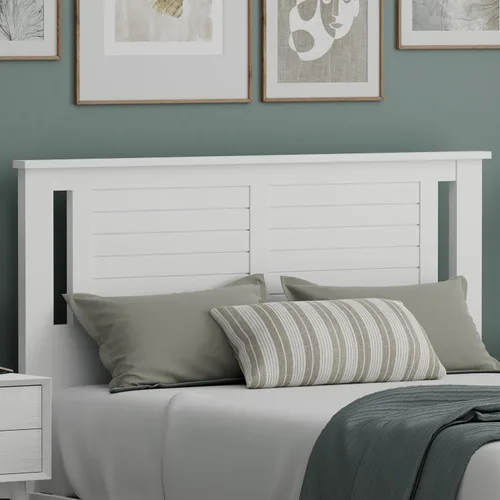 Vista 27 de ComfIQ Serene - Cabecera de madera de álamo tamaño completo en negro, panel de granja moderno con ranurado en chevron, estilo costero casual, fácil