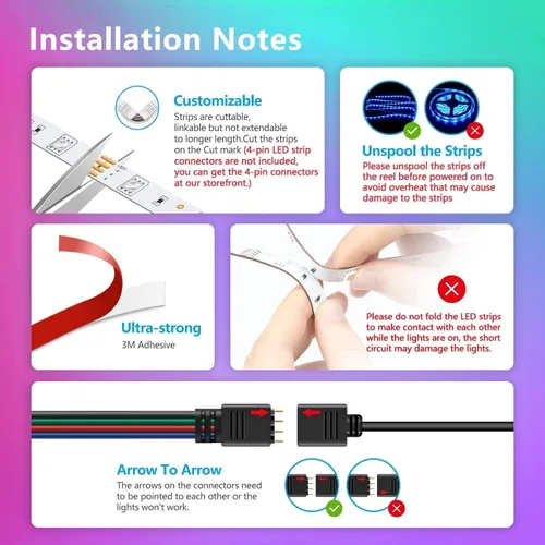 Vista 6 de Nexillumi Luces LED para dormitorio de 100 pies con sincronización de música que cambian de color, tira de luces LED inteligentes con control remoto