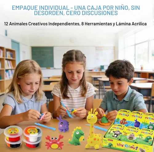 Vista 6 de Kit de arcilla seca al aire para niños: 12 animales arcilla