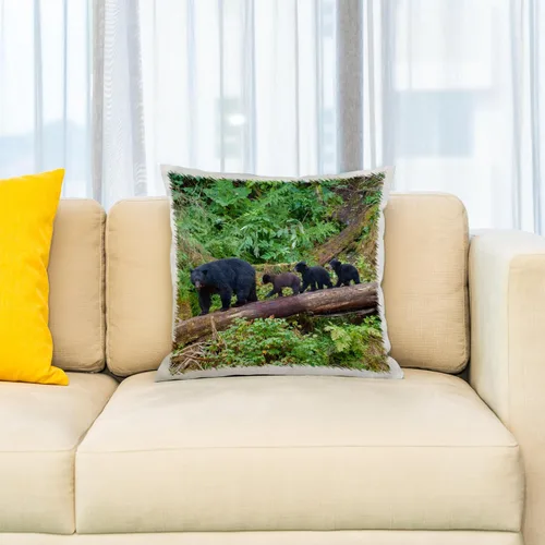 Vista 2 de 3dRose Black Bear Triplets Follow mom at ANAN Creek. 16x16 inch Pillow Case
