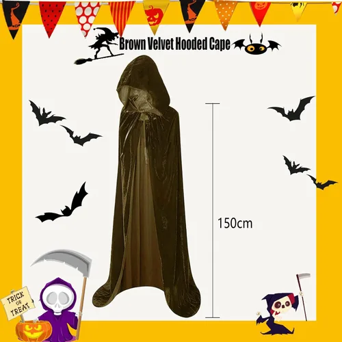 Vista 3 de Hooded Cloak Long Velvet Cape for Christmas Halloween Cloak Costumes Hooded Cape Masquerade Dress Up