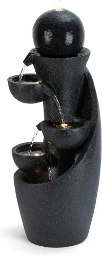 Vista 7 de Glitzhome Fuente de agua para exteriores con luz LED y bomba, moderna fuente de poliresina de 5 niveles y esfera para exteriores, fuente de cascada