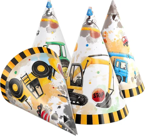 Vista 21 de WERNNSAI 12 Pcs Birthday Party Hats Assorted Themes Cone Paper Headbands Multiple Styles, Easy to Assemble with Elastic Strings, Kids Birthday