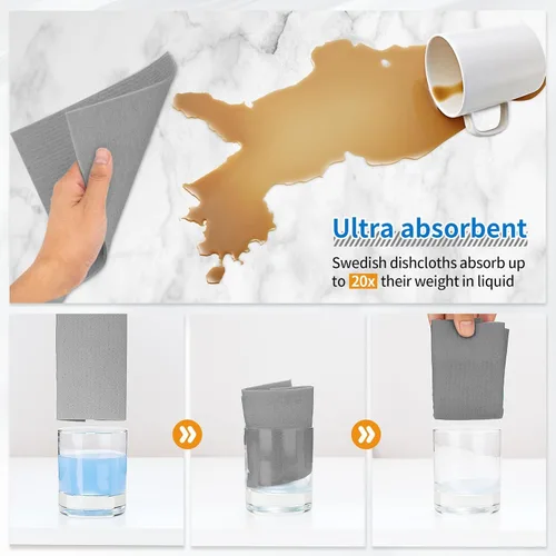 Vista 3 de Paños de cocina suecos, paquete de 18 paños de cocina multicolor, paños absorbentes para cocina, paños de esponja de celulosa multiusos, toallas
