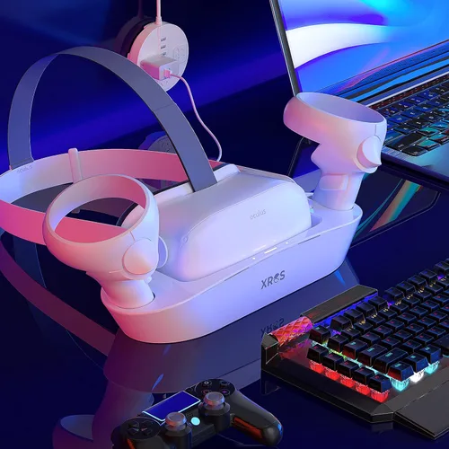 Vista 5 de XROS Base de carga VR para Oculus Quest 2 + interfaz facial de fitness para Oculus Quest 2