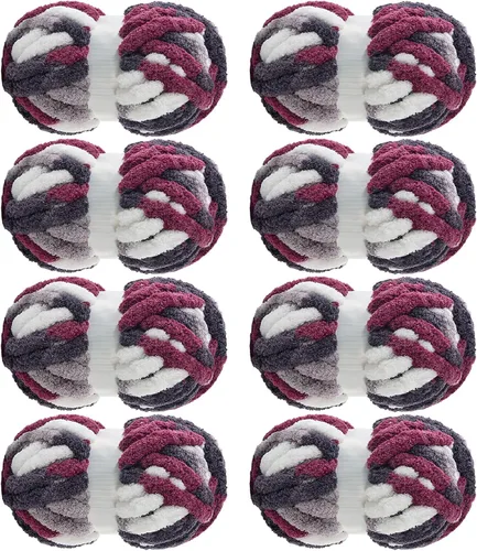 Vista 13 de MABOZOO Hilo Grueso Tie Dye para Tejer a Ganchillo Paquete de 8, Hilo de Chenilla Jumbo Esponjoso, Hilo de Felpa Suave Voluminoso, Hilo Gigante