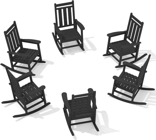 Vista 13 de Mecedora de exterior KINGYES, Mecedoras de patio para todo clima para porche, Sillas mecedoras de exterior de HDPE con respaldo alto para adultos